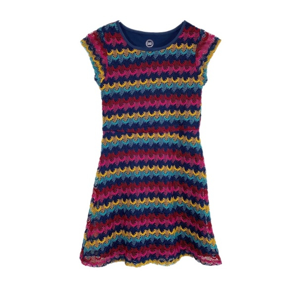 Wonder Nation Girl’s Multi-Colored Scalloped Lace Striped Dress - Picture 1 of 5
